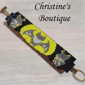 Bat Lovers Hand Stitched Cuff Bracelet with Toggle clasp handcrafted one of kind